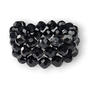 Victorian Revival Wrap Bracelet Black Glass Bead CHILD Size Memory Wire Vintage